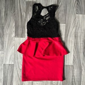Black and Red Laced Peplum Dress